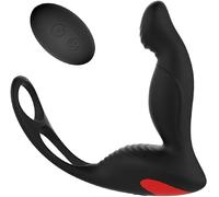 xxoo Vibrating Prostate Massager Anal Vibrator with Penis Cock Ring, 9 Vibration Modes Anal Sex ToyMen Women Couples, Powerful Anal Butt Plug Rechargeable G Spot Dildo Vibrators with Remote Black