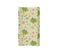 XXQGOMG Baby Changing Covers for Boys and Girls, Green Floral Frog Changing Pad Cover, Soft Breathable Changing Pad Cover 32x16 Inch, Cute Birthday Gifts for