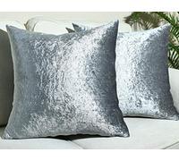 XXR Crushed Velvet Cushion Plain Covers Sofa Chair Seat Pad Pack of 2 Covers (Silver, 60x60CM)