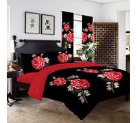 XXR New Duvet Set Quilt Cover Fitted Sheet Pillow Cases or Matching Curtains (Lisa Black, Double)
