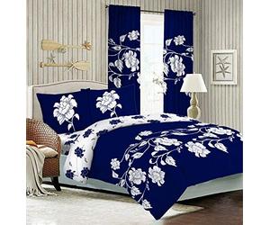XXR New Duvet Set Quilt Cover Fitted Sheet Pillow Cases or Matching Curtains (Richmond Blue, Single)