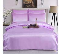 XXR SATIN SILK COMPLETE BEDDING SET DUVET COVER FITTED SHEET 4 PILLOW CASES 6 Pcs (Lilac, Double)