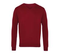 (XXS, Burgundy) Premier Mens Knitted Cotton Acrylic V Neck Sweatshirt