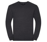(XXS, Charcoal Marl) Russell Collection Mens V-Neck Knitted Pullover Sweatshirt