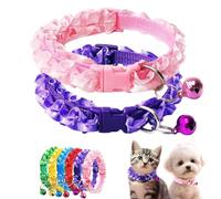 XXS Dog Collar with Bell,2-Pack Girl Puppy Collar with Bell,Wave Point Lace Kitten Collar Adjustable Buckle for XXS Xs Extra Small Tiny Little Pet Female Cat Dogs Neck 7.5-12.5 Inch
