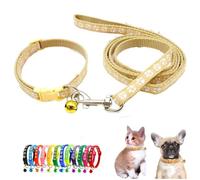 XXS Dog Collar With Leash Set, Nylon Puppy Collars With Bell Basic Reflective Cat Collars Paw Print For XXS Xs Small Pet Animal Litter Tiny Kitten Boy Girls,Khaki
