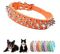 XXS Dog Collar with Spiked, Orange Studded Dog Collar PU Leather Mushrooms Rivet Spike Puppy Collars Adjustable for XXS XS Small Medium Large Dogs and Cats