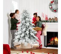 HOMCOM 5ft Artificial Christmas Tree, Snow Flocked Christmas Tree with Realistic Dense Branches, Hinged Design, Metal Stand, Wide Shape, Easy Assembly, Xmas Home Decoration, Green White