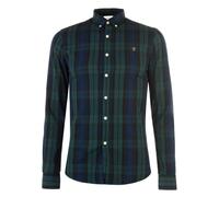 (XXS, Pine) Farah Mens Checked Cotton Button-Down Shirt