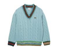 (XXS, Turquoise) Lacoste Mens Embroidered Logo Cable Knit V Neck Sweatshirt