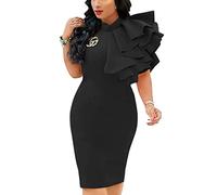 XXTAXN Women's Cocktail Bodycon Ruffle Sleeveless Formal Midi Pencil Dress, Black, XXL