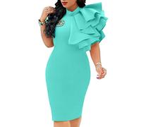 XXTAXN Women's Cocktail Bodycon Ruffle Sleeveless Formal Midi Pencil Dress, Lakeblue, M