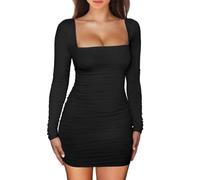 XXTAXN Women's Sexy Bodycon Long Sleeve Backless Party Mini Dress - Black - Small