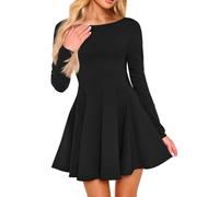 XXTAXN Women's Sexy Crew Neck Long Sleeve Ruffle Hem Cocktail Party Corset Mini Dress, Black, M