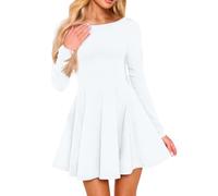 XXTAXN Women's Sexy Crew Neck Long Sleeve Ruffle Hem Cocktail Party Corset Mini Dress, White, L