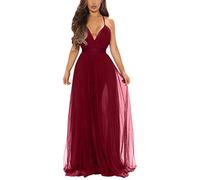 XXTAXN Women's Sexy Deep V Neck Split Cocktail Party Formal Bridesmaid Maxi Dress, Winered, Large
