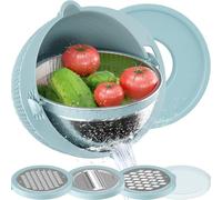 XXWZJH 4-1 Colander with Mixing Bowl Set, Food Strainers and Colanders for Kitchen,Fruit Cleaner, Salad Spinner, Strainers for Kitchen (Blue)