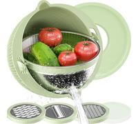XXWZJH 4-1 Colander with Mixing Bowl Set, Food Strainers and Colanders for Kitchen,Fruit Cleaner, Salad Spinner, Strainers for Kitchen (Green)