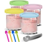 XXWZJH 4 Pack Ice Cream Tubs for Ninja Creami, Stackable Ice Cream Pints Container Compatible with NC500 /NC501 Series, Ice Cream Storage Cup with Lids and Scoops for Home Kitchen
