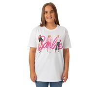 Barbie Womens T-Shirt | White Classic Pink Logo with Dolls Graphic Tee for Ladies | Retro Short-Sleeved Fashion Top | Doll Oversized Tshirt Movie Merchandise Gift for Adults