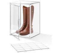 XXX-Large Clear Stackable Acrylic Display With Lid & Magnetic Door - 2-Tier Adjustable Shoe Box Case 11.8'' X 9.8'' X 15.7''Organizer For Boot, Sneakers, Collectibles, Figures, Purses | 1-Pack