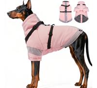 XXX-Large Dog Coat with Reflective Harness 2 in 1 for Dog Walking | Winter Turtleneck Windproof Coat for Large Dogs,Snowsuit with Sleeves Protect Joints,Cold-Weather Clothing(Light Pink)