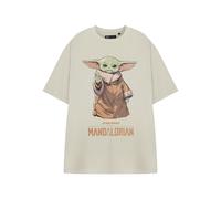 Star Wars Mens Beige Short Sleeved Graphic Tee | Grogu The Mandalorian White T-Shirt Grogu Print | Sci-Fi Fan Apparel for Him | Licensed Merchandise for Men