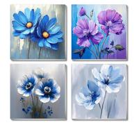 XXXCHENGJIA 4Pack Flowers Paint by Numbers Kit for Adults Beginner, Easy Framed Adults Paint by Numbers Kits, DIY Simple Flowers Acrylic Oil Painting Number Kits for Home Wall Decor (8 x 8 Inch)
