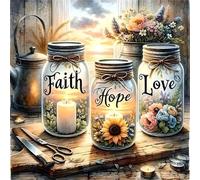 XXXCHENGJIA Paint by Number Canvas Kit for Adults- DIY Beginner Easy Paint by Number Kits Faith, Hope, Love Wishing Bottle, Oil Paint by Color Acrylic Painting Home Wall Decor 16x16 Inch