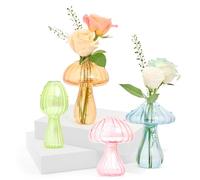XXXFLOWER 4PCS Colourful Glass Bud Vase Small Flower Vases for Table Decoration Sweet Pea Vase in Bulk for Flowers Vintage Glass Mushroom Gifts for Centerpiece Party Home Wedding Decor