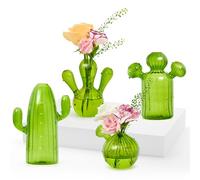 XXXFLOWER Plant Propagation Stations 4PCS Green Glass Bud Vase Small Flower Vases for Table Decoration Sweet Pea Vase in Bulk for Flowers Glass Cactus Gifts for Home Wedding Decor