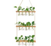 XXXFLOWER Wall Hanging Propagation Station with Wooden Stand 3 Bulb Vase 2 Tiered Planters Wall Terrarium for Home Office Plant Hanger Flower Vases Wall Decor