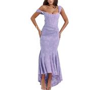 xxxiticat Elegant Dress for Women Bodycon Lace Fishtail Dress Herringbone Dress Shoulder Strap Ruffled Maxi Dress, purple, XL
