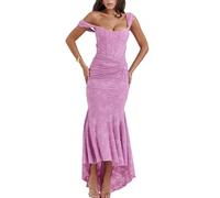 xxxiticat Elegant Dress for Women Bodycon Lace Fishtail Dress Herringbone Dress Shoulder Strap Ruffled Maxi Dress, pink, L