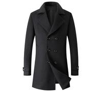 xxxiticat Men's Casual Slim Fit Double Breasted Trench Coat Winter Peas Coat Notch Lapels Warm Outerwear with Pockets, black, 3XL