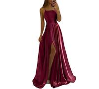 xxxiticat Women's Elegant Long Prom Dresses Satin A-line Wedding Dress Evening Dresses Sexy Halterneck Spaghetti Wedding Dress Dresses Long Princess Bridesmaid Dress, wine red, XXL
