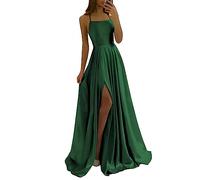 xxxiticat Women's Elegant Long Prom Dresses Satin A-line Wedding Dress Evening Dresses Sexy Halterneck Spaghetti Wedding Dress Dresses Long Princess Bridesmaid Dress, dark green, XS