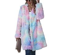 xxxiticat Women's Jackets Coat Rainbow Tie Dye Fuzzy Fleece Long Sleeve Jackets Wool Faux Fur Teddy Bear Long Cardigan Coat Outwear - Pink - X-Large