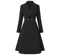 xxxiticat Women's Long Wool Trench Coat Winter Warm Notch Lapel Double Breasted Button A-line Pleated Dress Coat Peacoat, black, S