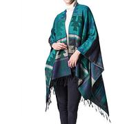 XXXITICAT Women's Native American Trendy Cashmere Plaid Pattern Wrap Shawl Cardigan Poncho Cape Scarf - Green - One Size