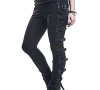 xxxiticat Women's Sexy Black Satin Side Lacing Solid Pants Long Bodycon High Waist Bandage Slim Thick Lace Up Leggings - - XL