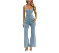 xxxiticat Women's Sexy Sleeveless Zip Backless Denim Jumpsuits Romper Scoop Neck One Piece Stretch Romper with Pocket, lightblue, XS