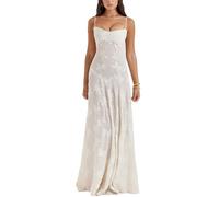 xxxiticat Women's Summer Boho Cowl Neck Floral Cocktail Party Maxi Dresses High Waist Ruffle Beach Sundress, White, S