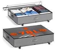 XXXL 78L Under Bed Storage on Wheels, 2-Pack Rolling Storage Containers with Clear Lid & Label, Heavy-Duty Metal Frame, Easy Pull-out, Underbed Storage Bins for Clothes, Shoes, Blankets, and Toys