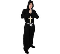 XXXL BLACK MONK COSTUME WITH LARGE CROSS & ROPE BELT (XXXLARGE: 54"-56" INCH CHEST)