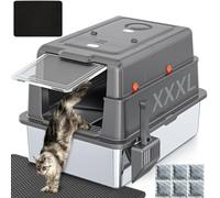 XXXL Extra Large Stainless Steel Litter Box with Lid, 28" L x 20.5" W x 17" H Covered Stainless Steel Litter Box, Multiple Natural Activated Carbon Filter Bags, Non-Sticky, Anti-Leakage, Easy to Clean