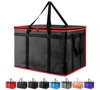 XXXL Insulated Food Delivery Bag - Reusable Thermal Cooler Grocery Bags for Doordash Catering, Pizza Carrier, Events, Keeps Cold/Hot Food Frozen or Warmer, Commercial (Black with Red Trim, 1PK)