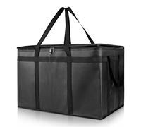 XXXL Insulated Food Delivery Bag - Reusable Thermal Cooler Grocery Bags for Doordash Catering, Pizza Carrier, Events, Keeps Cold/Hot Food Frozen or Warmer for Travel/Shopping, Commercial (Black, 1PK)