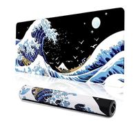 XXXL Large Gaming Laptop Mouse Pad, Sea Wave Big Desk Pads PC Keyboard Waterproof and Non-Slip 34.65 x 15.75inches 3mm Thick Rubber Table Mat, Kanagawa Surfing and Black