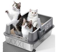 XXXL Stainless Steel Cat Litter Box with Lid, 28"x20"x14", Extra Large High Sided Metal Litter Box, with Scoop, Litter Mat, Non-Sticky, Anti-Urine Leakage, Easy to Clean for Big Cats and Multiple Cats